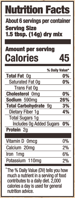Nutrition information for Chicken Chili Seasoning