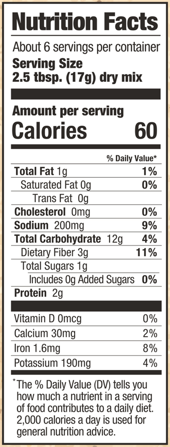 Nutrition information for Original Texas Chili Seasoning