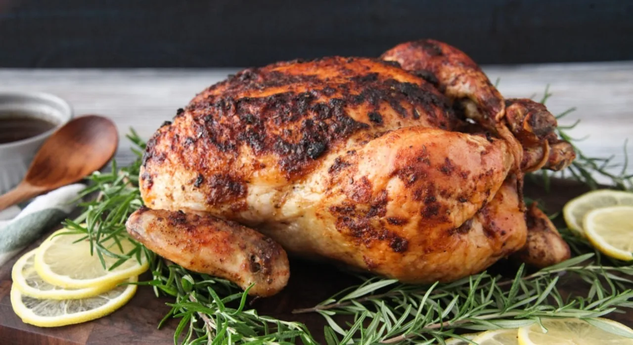Carroll Shelby's White Chili Roasted chicken on a serving platter.