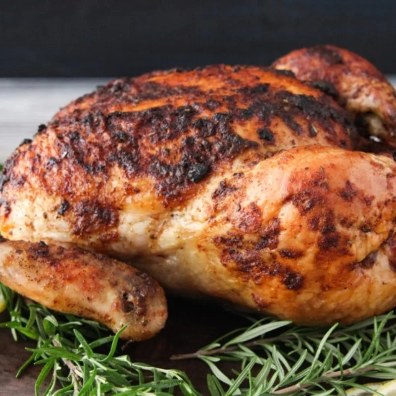 Carroll Shelby's White Chili Roasted chicken on a serving platter.